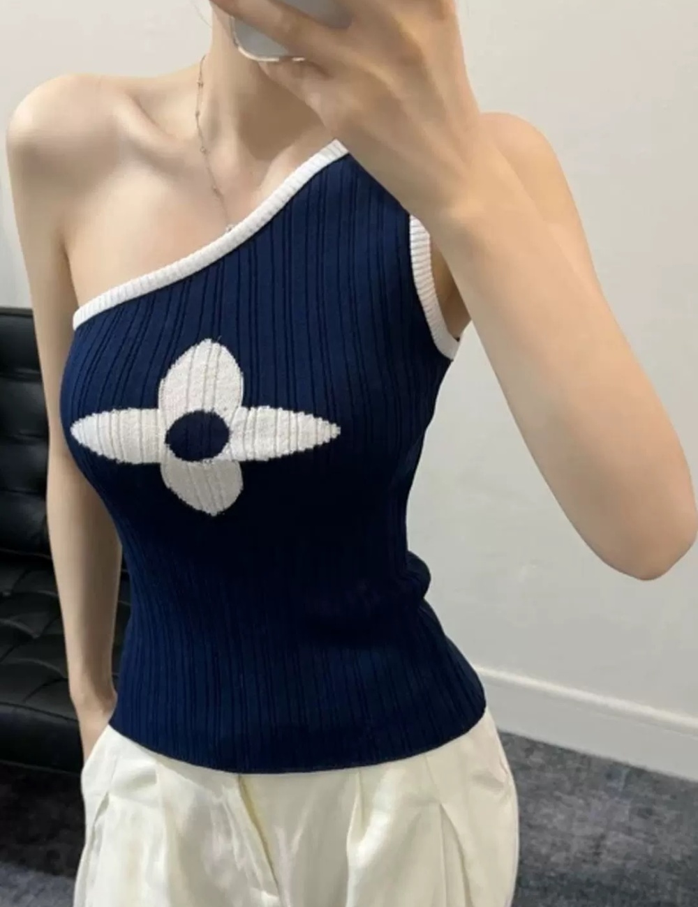 Mixed colors knitted vest American style tops for women