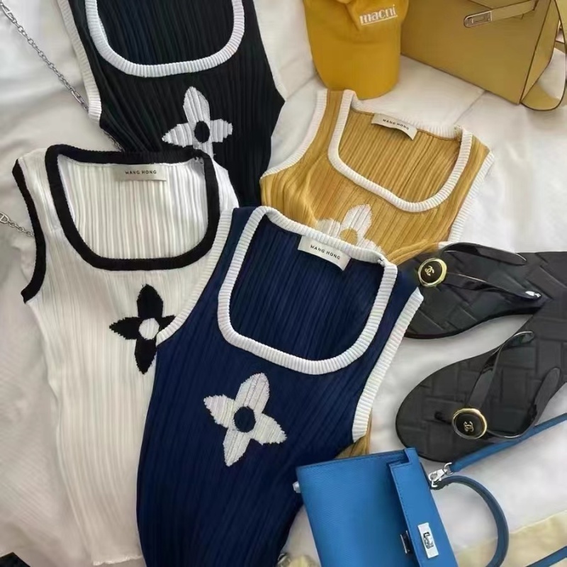 Mixed colors sleeveless vest knitted tops for women