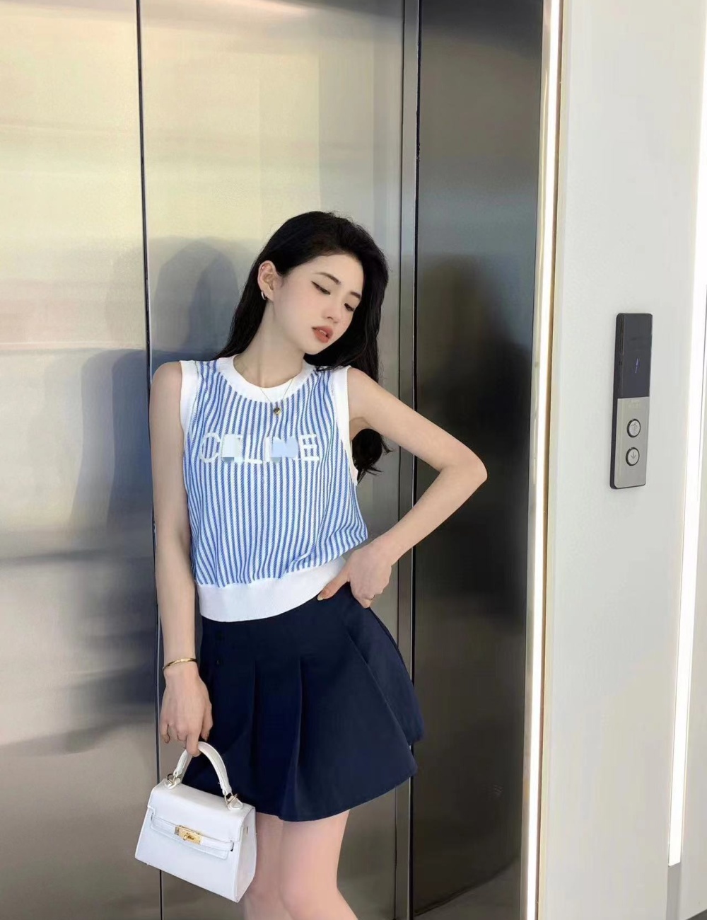Stripe spicegirl vest slim inside the ride tops for women