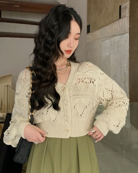 Knitted short cardigan niche hollow sweater for women