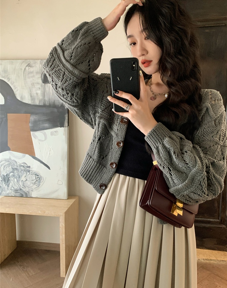 Knitted short cardigan niche hollow sweater for women