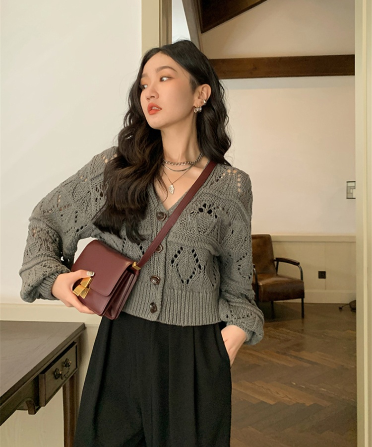 Knitted short cardigan niche hollow sweater for women