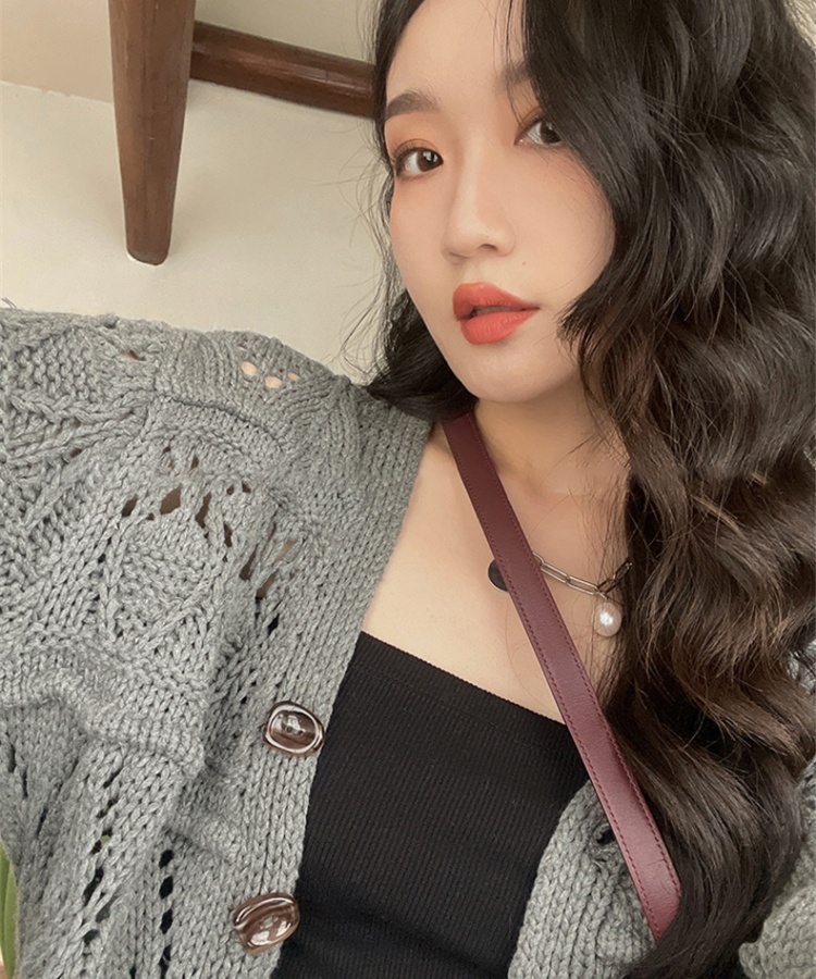 Knitted short cardigan niche hollow sweater for women