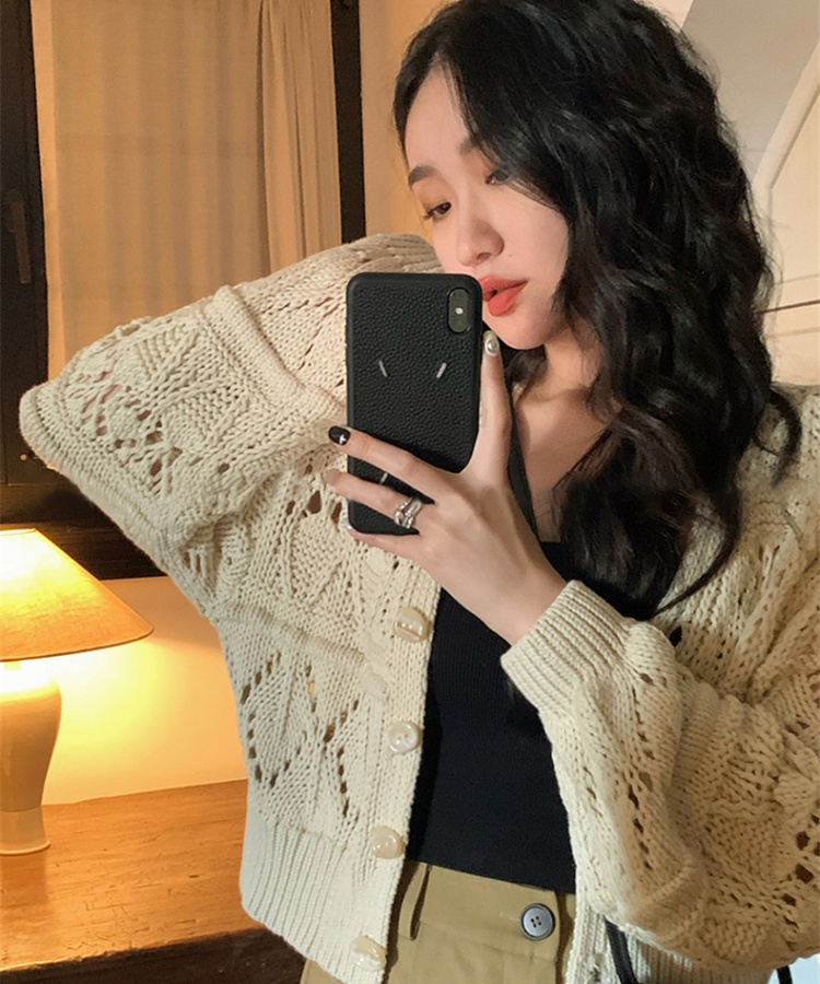 Knitted short cardigan niche hollow sweater for women