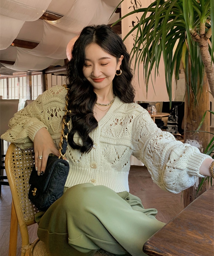 Knitted short cardigan niche hollow sweater for women