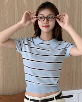 Stripe double color knitted tops for women