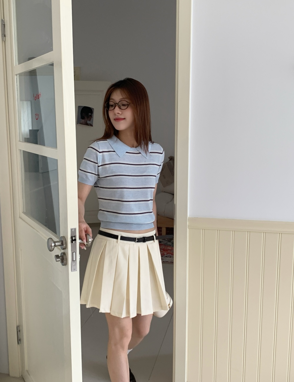 Stripe double color knitted tops for women