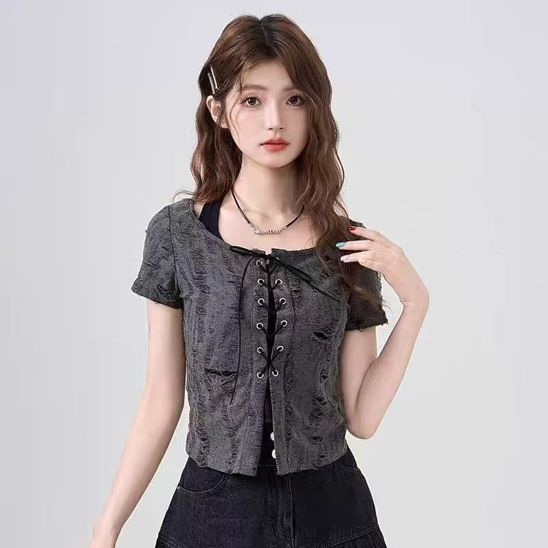Square collar tops T-shirt 2pcs set for women