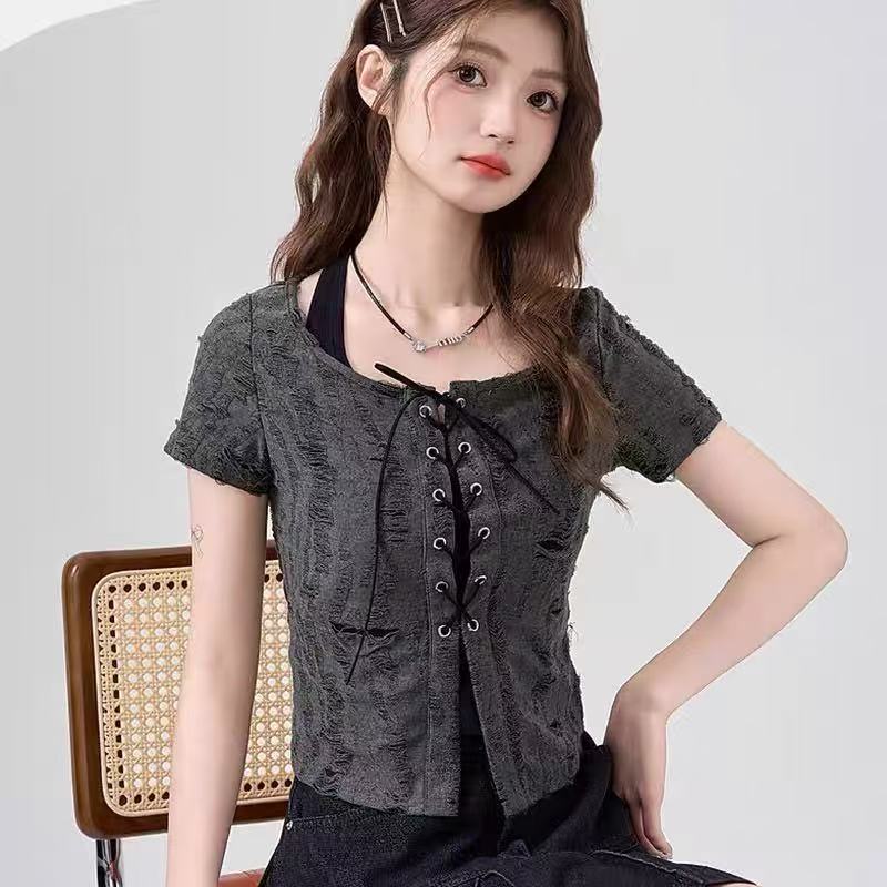 Square collar tops T-shirt 2pcs set for women