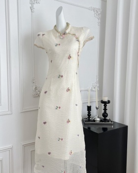 Vertical stripes flowers dress Chinese style summer cheongsam