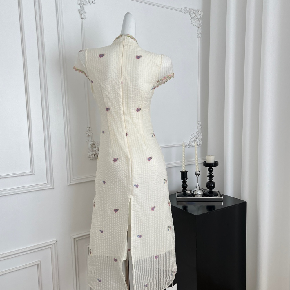 Vertical stripes flowers dress Chinese style summer cheongsam
