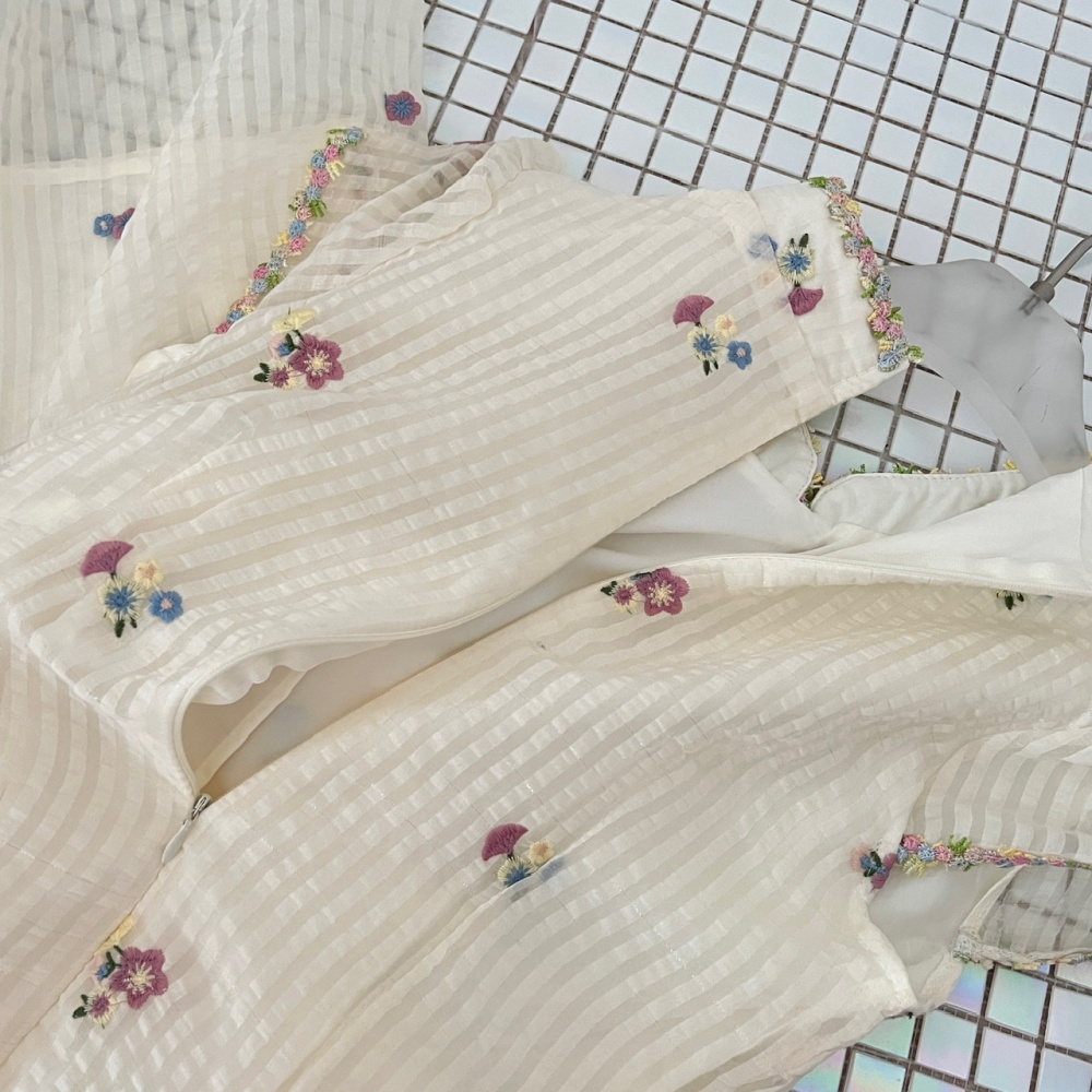 Vertical stripes flowers dress Chinese style summer cheongsam