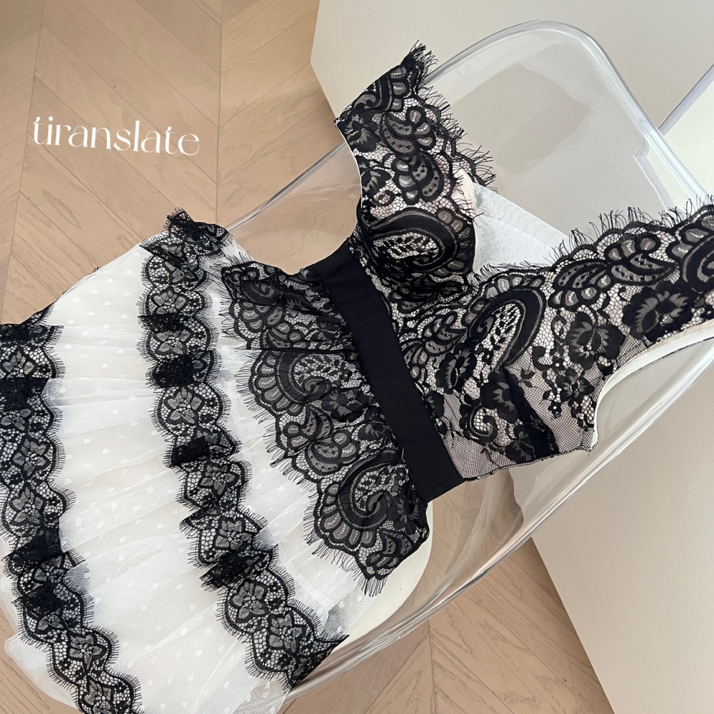 Gauze lace elegant T-back splice white dress