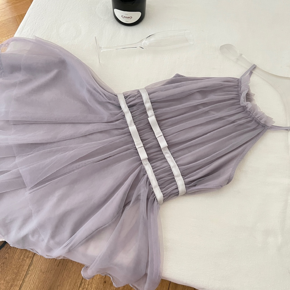 Bow irregular hem dress pink halter T-back