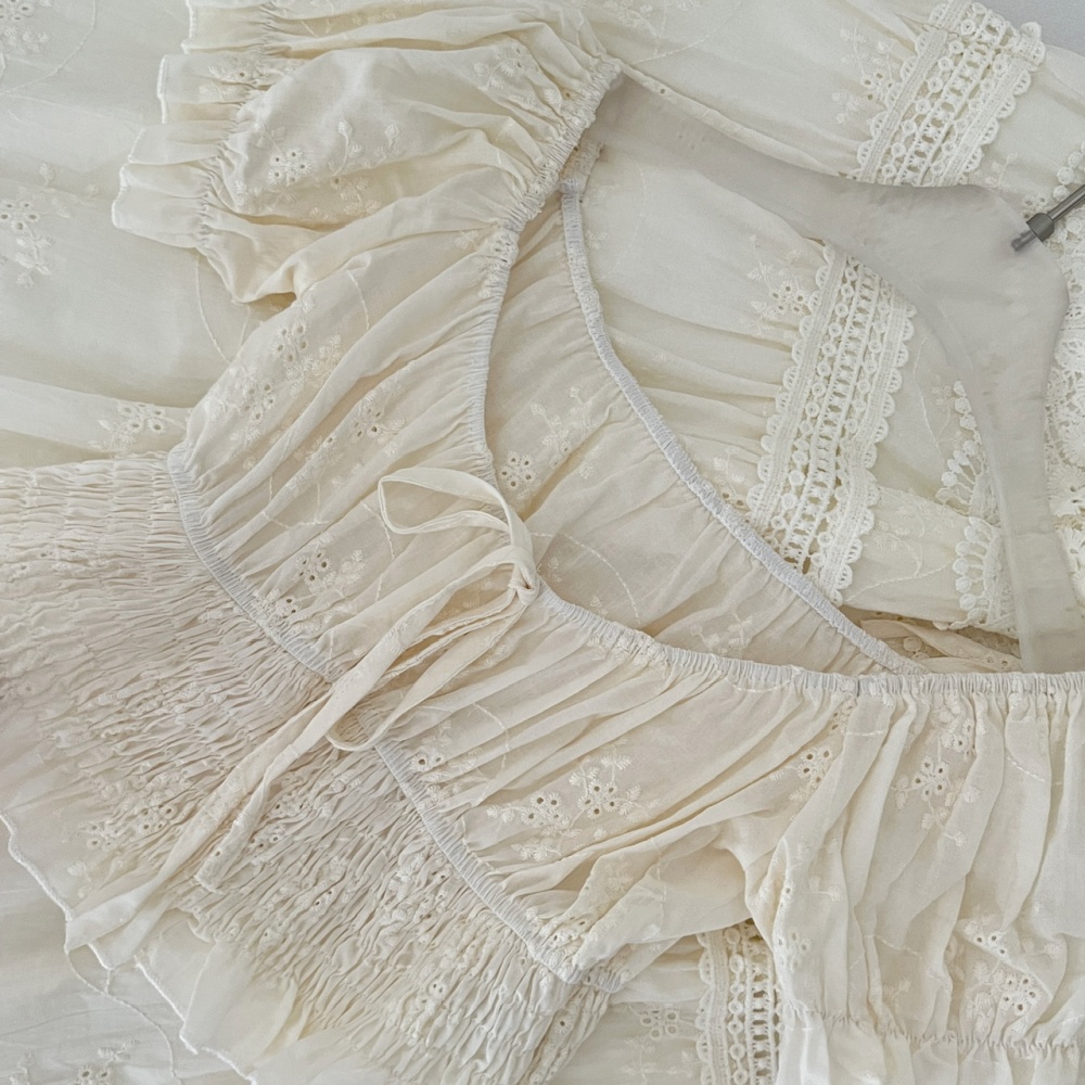 Vacation drawstring tops embroidery skirt