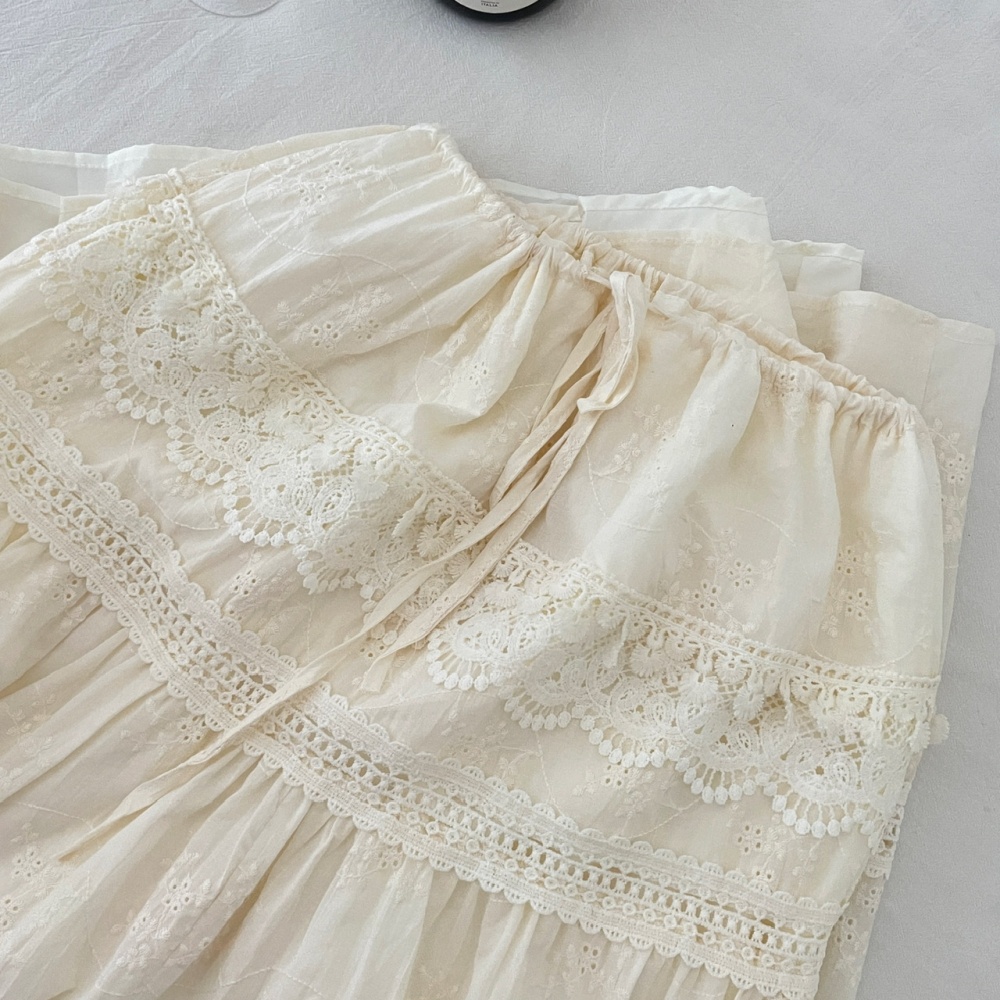 Vacation drawstring tops embroidery skirt