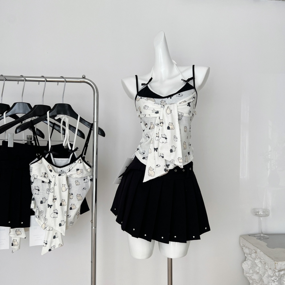 Slim sling halter tops enticement summer short skirt
