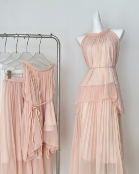 Fold Korean style skirt vacation long skirt a set