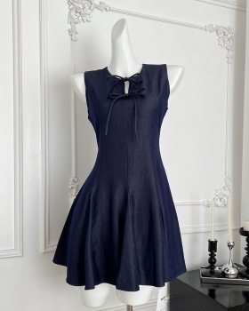 Pinched waist bow France style summer slim dress