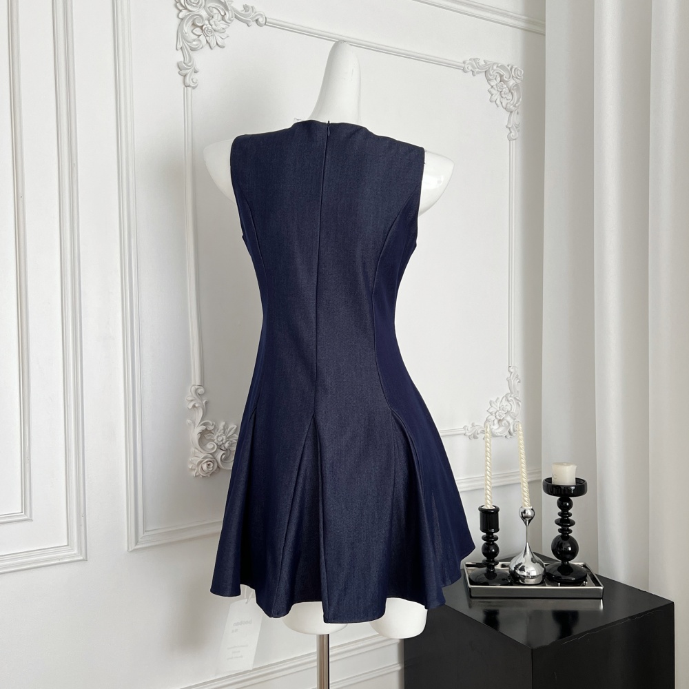 Pinched waist bow France style summer slim dress