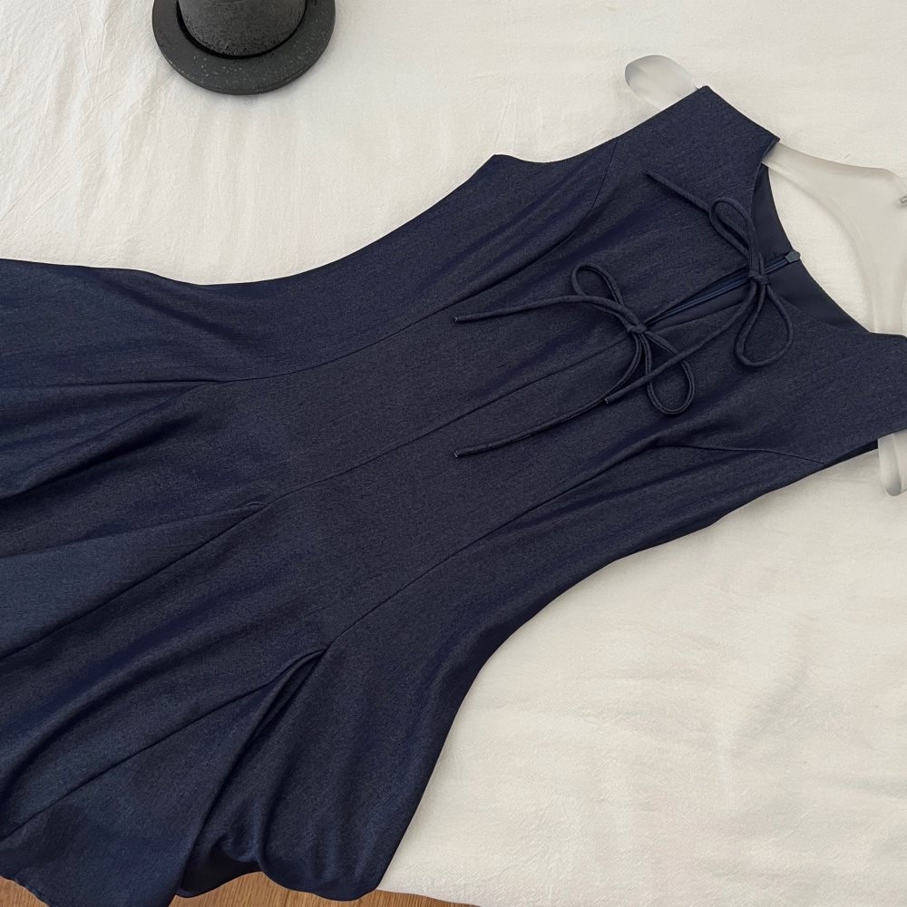 Pinched waist bow France style summer slim dress