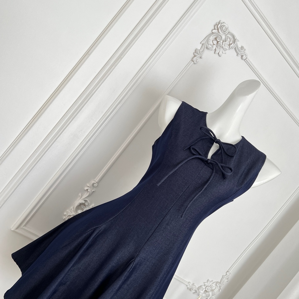 Pinched waist bow France style summer slim dress