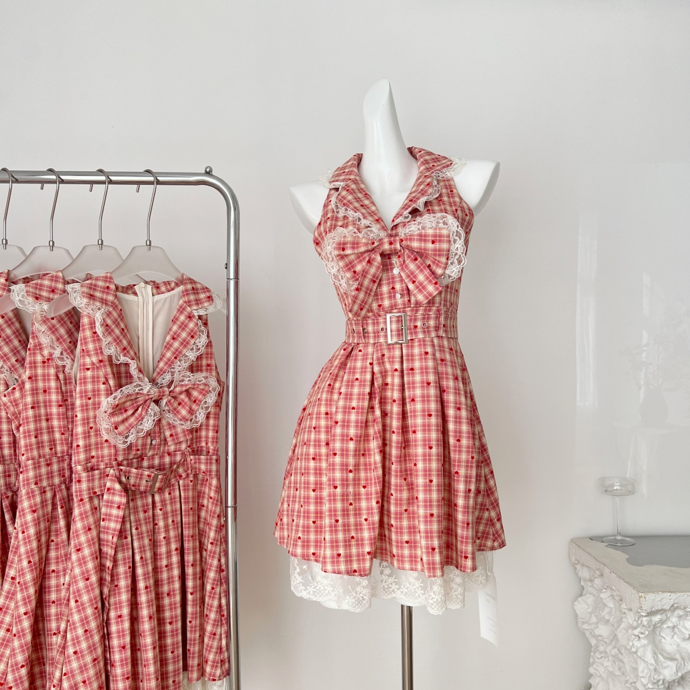 Halter bow red cell dress