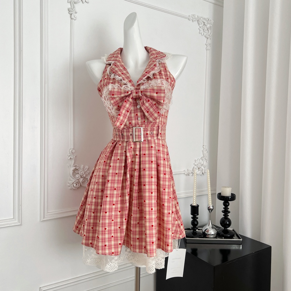 Halter bow red cell dress