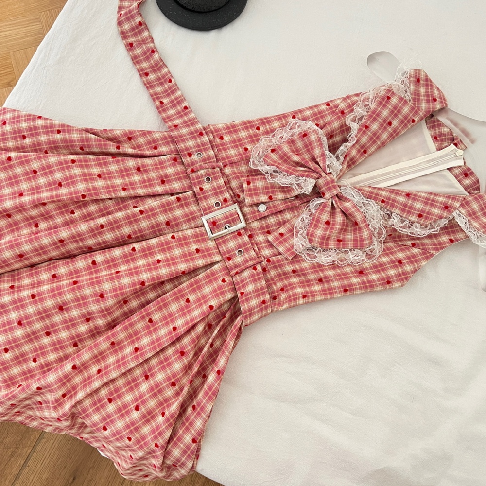 Halter bow red cell dress