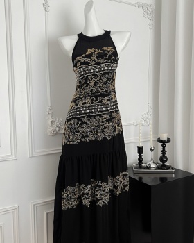 Chiffon beading light luxury summer embroidery sling dress