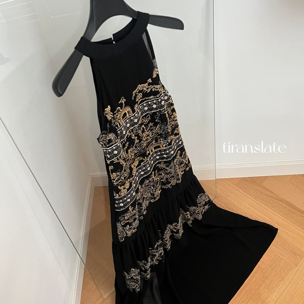 Chiffon beading light luxury summer embroidery sling dress