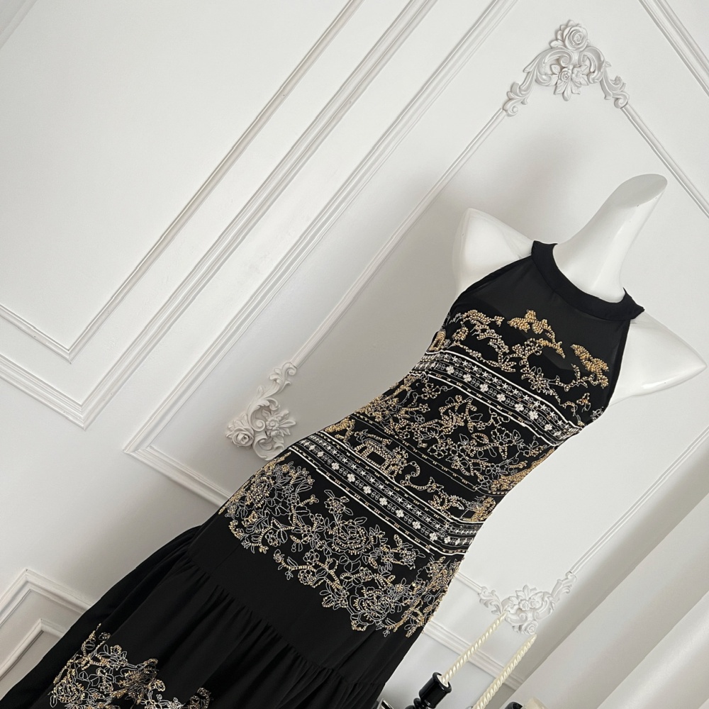 Chiffon beading light luxury summer embroidery sling dress