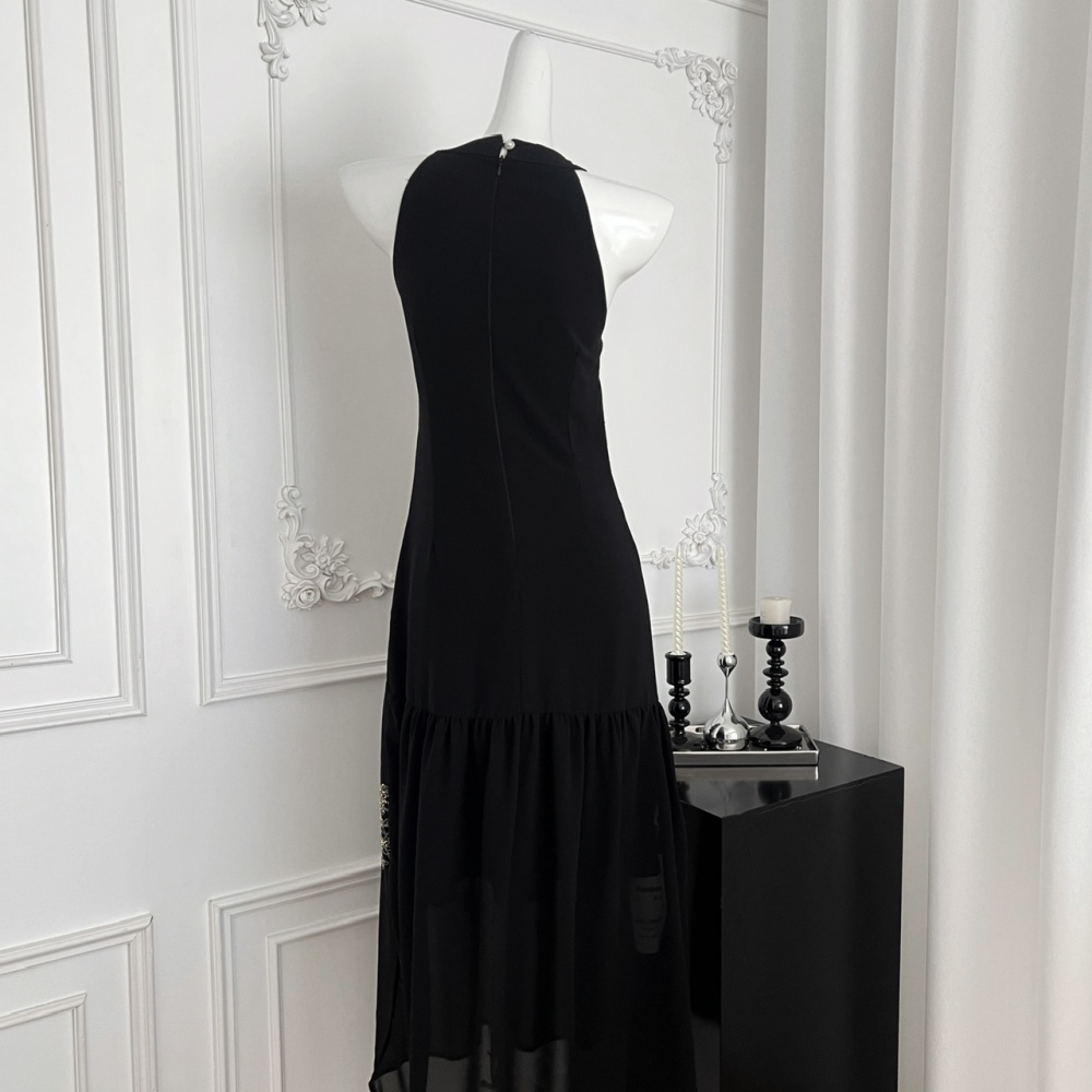 Chiffon beading light luxury summer embroidery sling dress