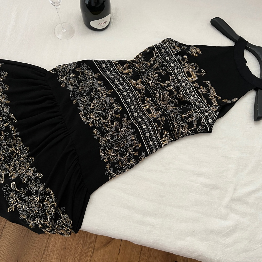Chiffon beading light luxury summer embroidery sling dress