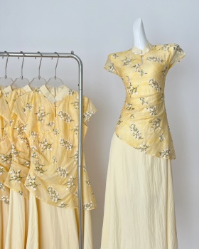 Chinese style slim long dress summer embroidery dress