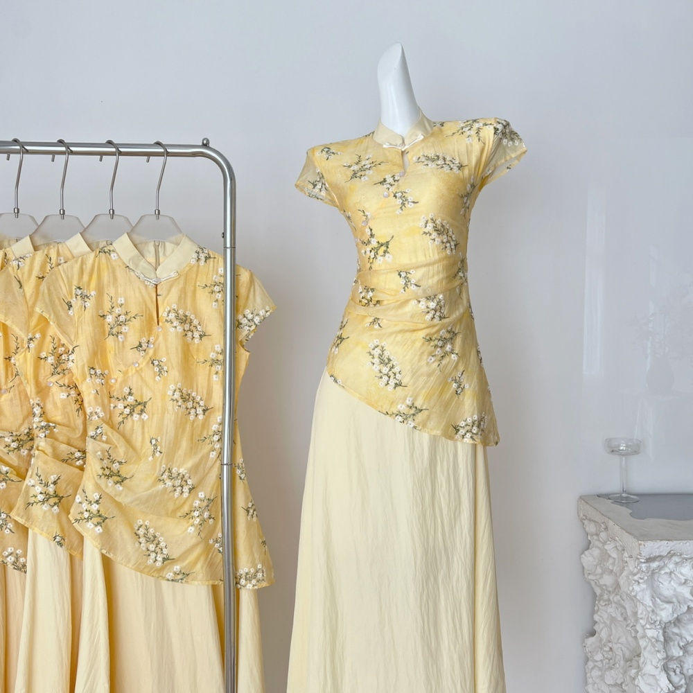 Chinese style slim long dress summer embroidery dress