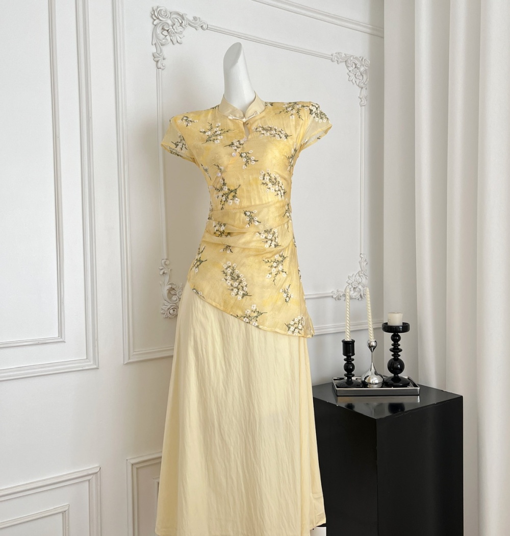 Chinese style slim long dress summer embroidery dress