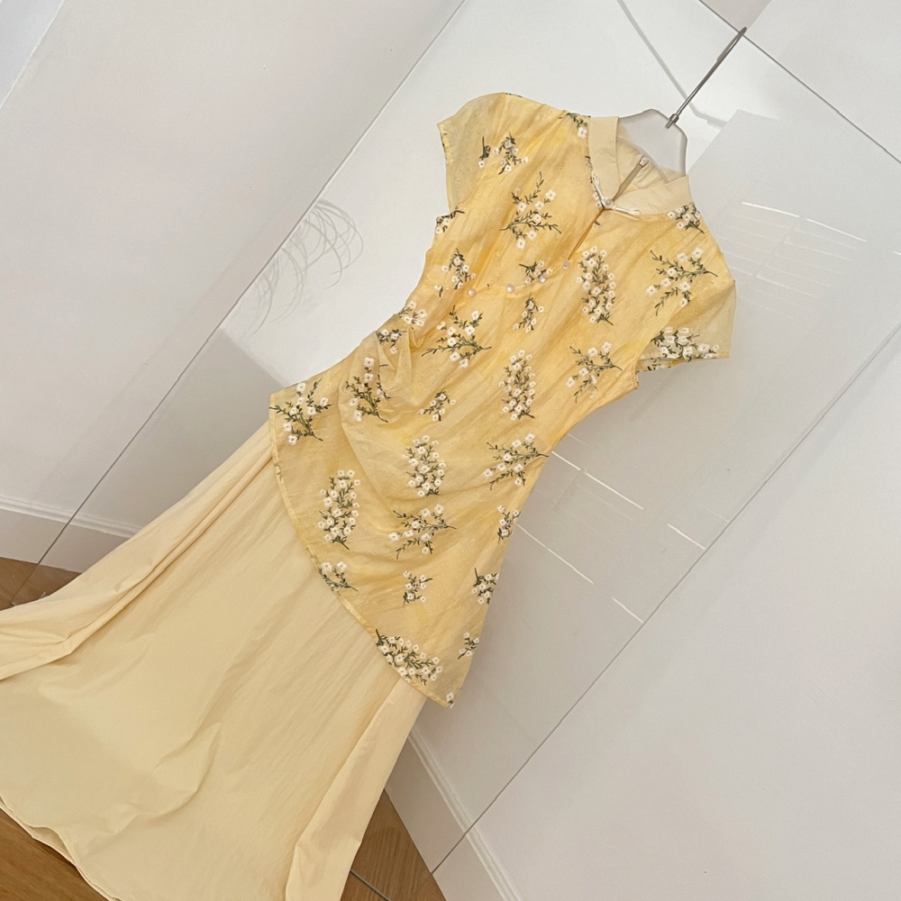 Chinese style slim long dress summer embroidery dress