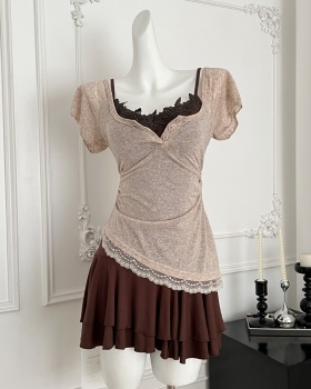 Summer lace enticement pinched waist dress 2pcs set