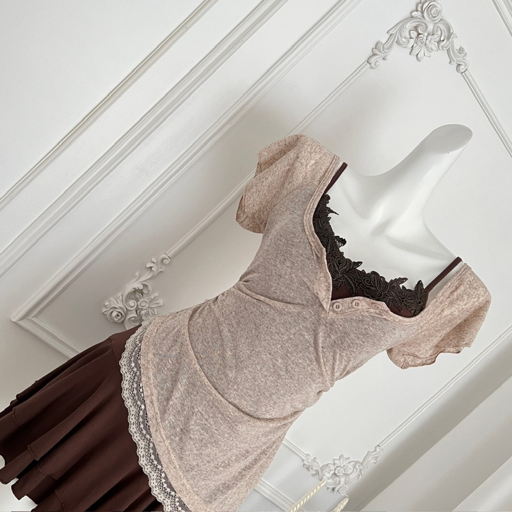 Summer lace enticement pinched waist dress 2pcs set