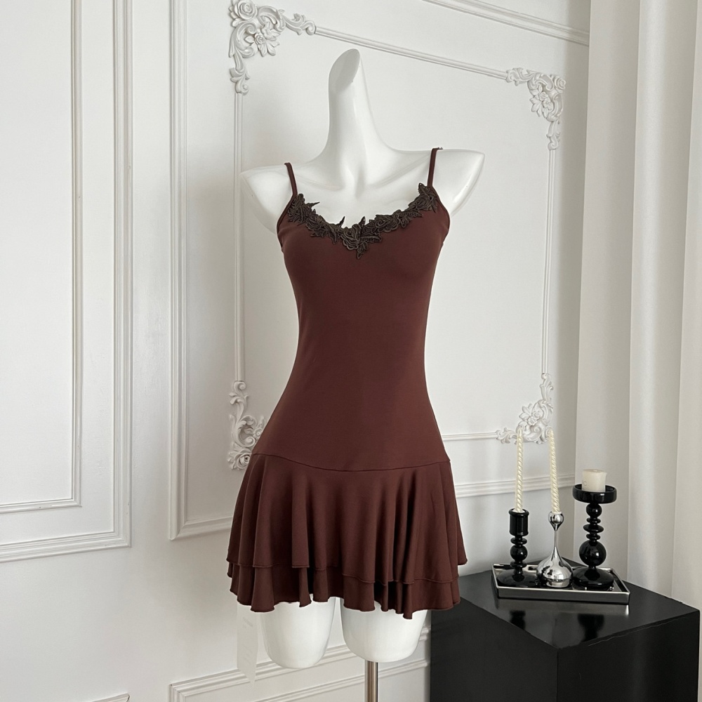 Summer lace enticement pinched waist dress 2pcs set
