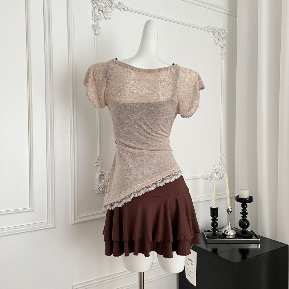 Summer lace enticement pinched waist dress 2pcs set