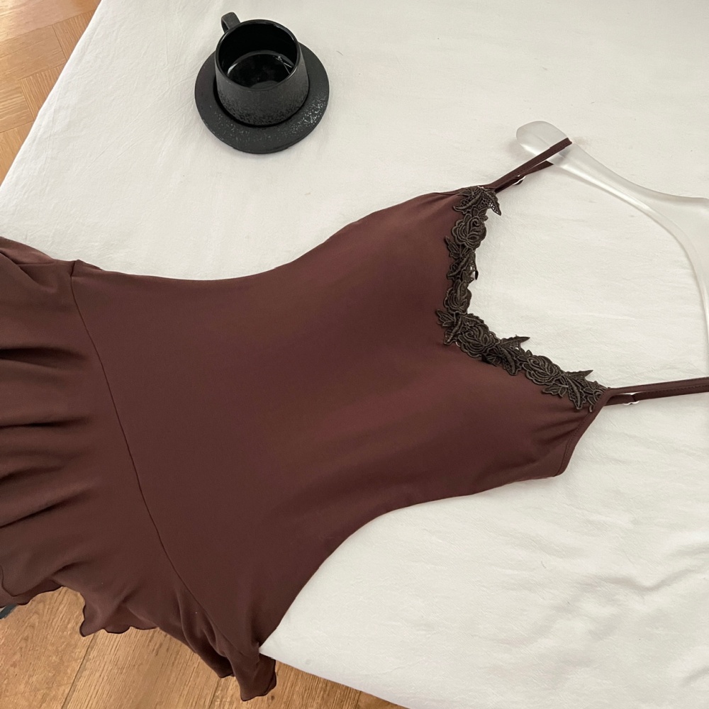 Summer lace enticement pinched waist dress 2pcs set