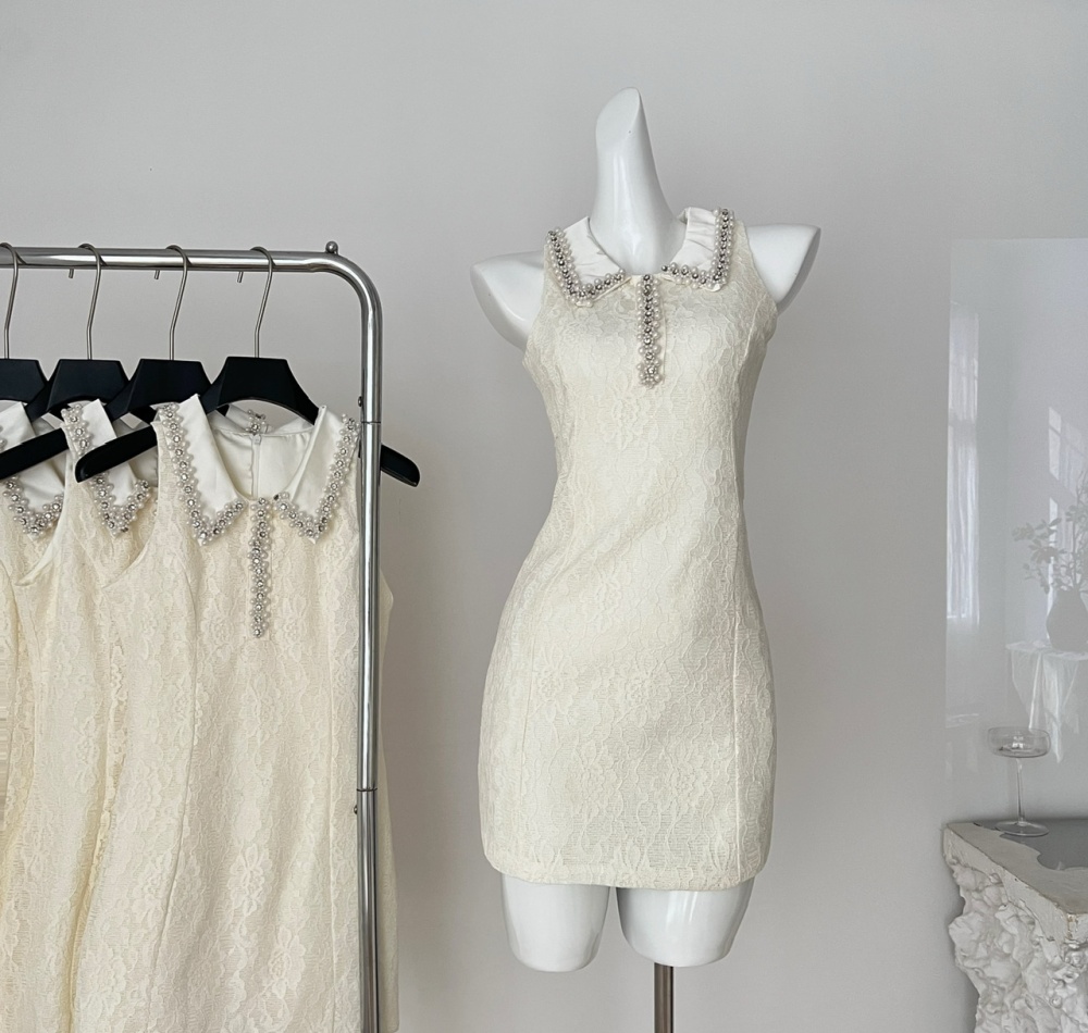 Pearl summer dress pinched waist T-back for women