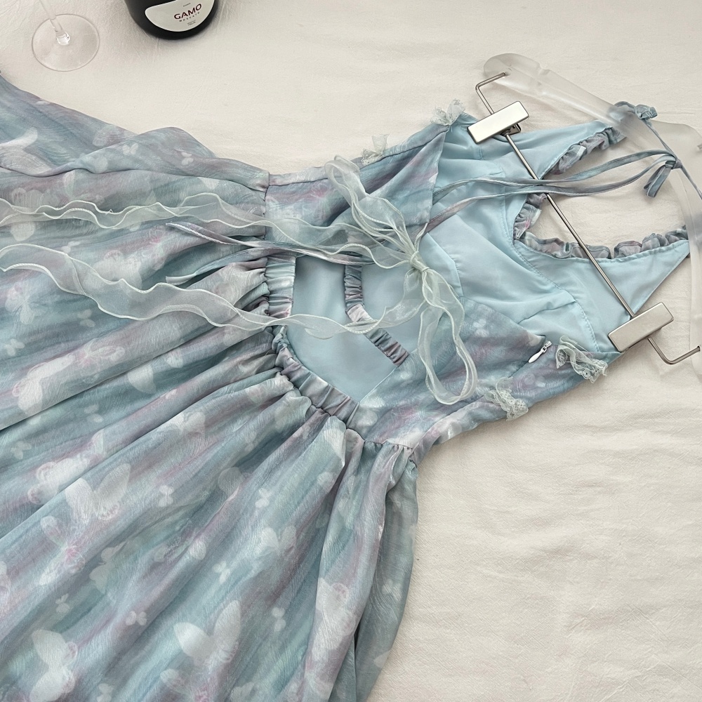 Halter sling pinched waist seaside vacation sweet dress