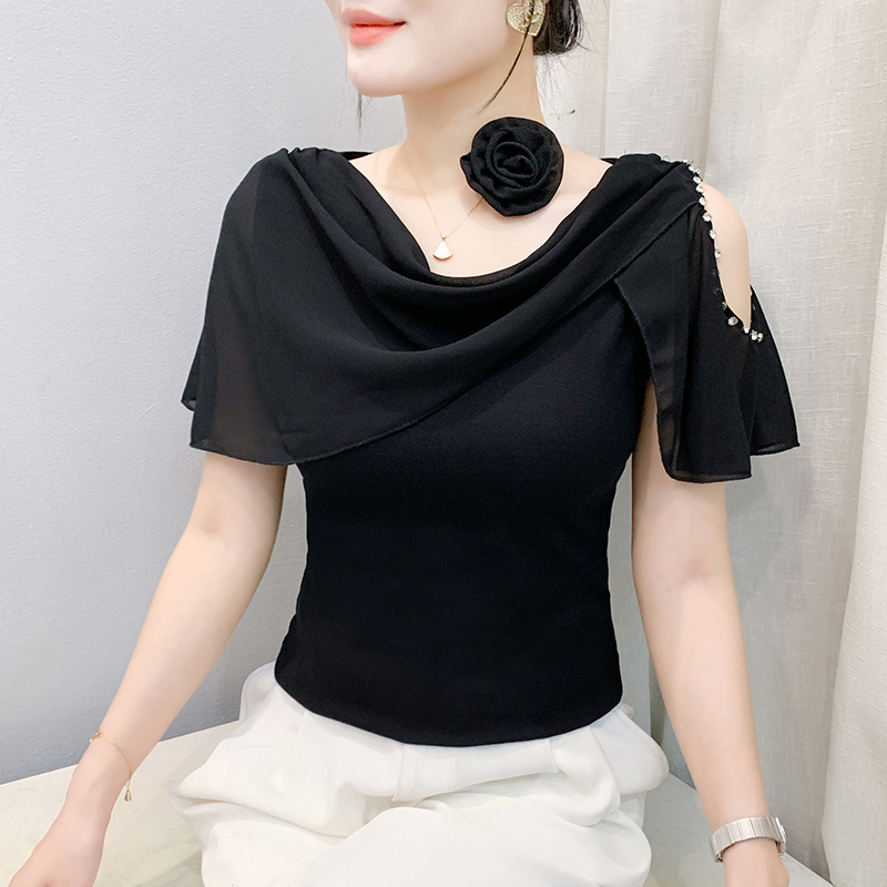 V-neck unique T-shirt strapless short sleeve tops