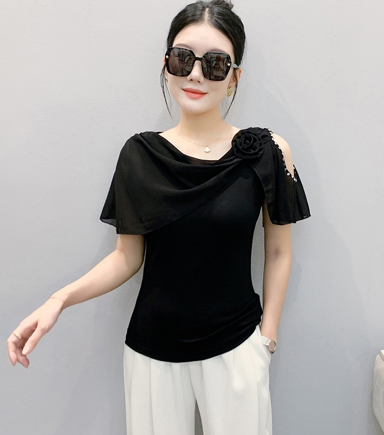 V-neck unique T-shirt strapless short sleeve tops