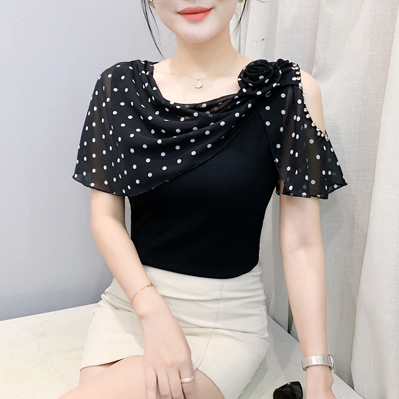 V-neck unique T-shirt strapless short sleeve tops