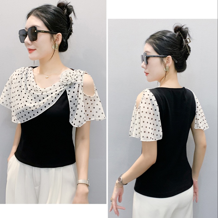 V-neck unique T-shirt strapless short sleeve tops