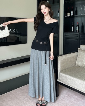 High waist slim T-shirt ladies skirt 2pcs set
